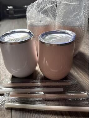 Maars Bev Stainless Steel Stemless Wine Glass Set Of 4 White Blush Glitter